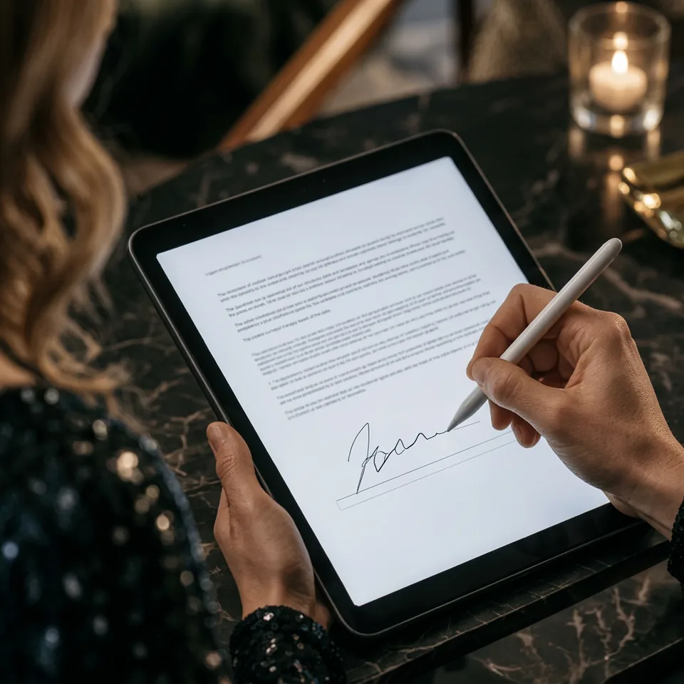 Client signing a digital event contract