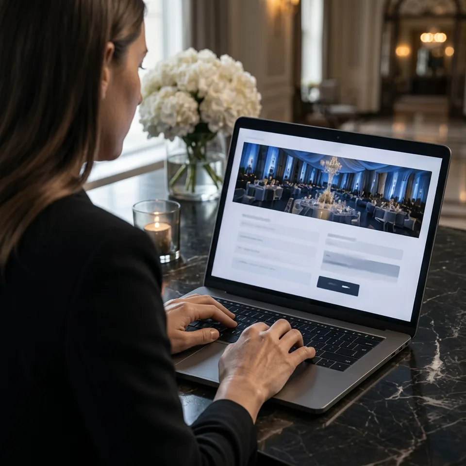 Client sending an event inquiry from a laptop