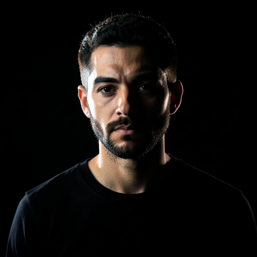Dramatically lit professional studio portrait