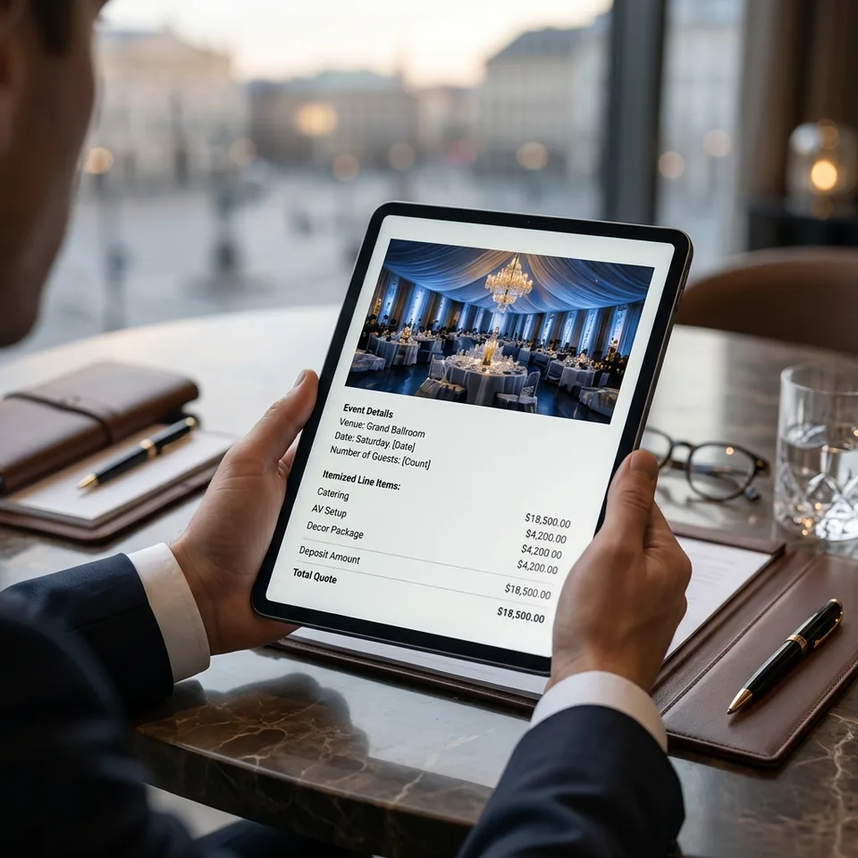 Event quote displayed on a tablet